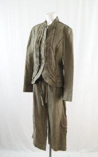CYNTHIA Cynthia Steffe Light Brown Linen Jacket & Crop Pants Suit 6 8