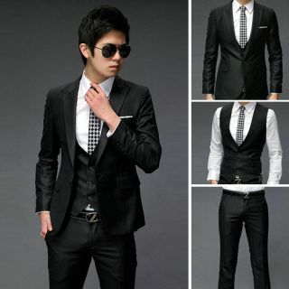  Pants Mens Fashion Slim Fit One Button Smart Suit Black Grey