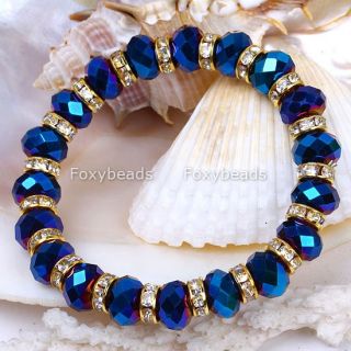 Faceted Blue Crystal Glass Stretchy Bangle Bracelet 7L