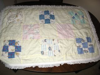 Gorgeous Handmade Quilt Yellow Multicolored Squares w White Eyelet