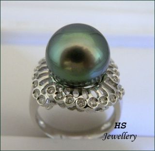  Tahitian South Sea Cultured Pearl Diamond 507ctw Ring AAA 18KWG