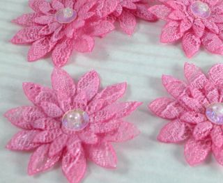 Sequin Beaded Lace Daisy Flower Appliques X50 Pink Trim Bow Dress