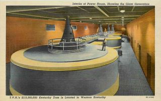 Kentucky Dam KY 1950 Giant Generators Inside Power House Vintage Linen