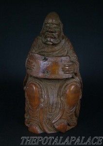Old Chinese Bamboo Root Carved Statue DAMO BUDDHA READING BOOK