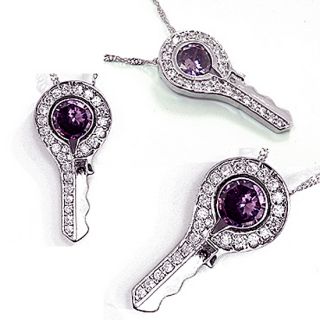 Personalized Jewelry Key Chain Purple Amethyst White Gold P Pendant