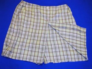 Liz Golf Claiborne Womens 12 Cream Green Pink Plaid Golf Skorts Shorts