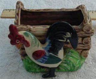 Vintage Ceramic Colorful Rooster Log Cabin Planter Pot Made in Japan