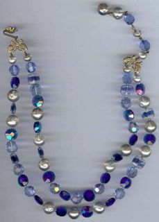 De Mario Vintage 2 Strand Blue Bead Butterfly Necklace