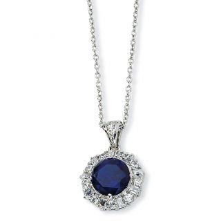 Sterling Silver Synthetic Sapphire and CZ 18in Necklace
