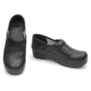 Dansko Professional Stapled Black Box Leather Closed Heel Clogs Shoes