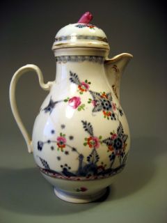  Vienna Pottery Coffee Pot w/ Blue Underglaze Floral Decor ca. 1820s