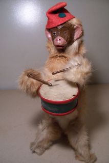 ANTIQUE FRENCH ROULLET AND DECAMPS WIND UP MONKEY DRUMMER TOY