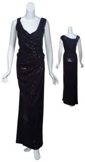 David Meister Shimmering Black Knotted Sequin Long Gown Dress Womens