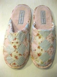 Daniel Green Pastel Patchwork Slippers Cloth Insole Rubber Sole Sz 5 1