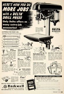 1951 Ad Delta Drill Press Rockwell Power Tool Division 804B E. Vienna
