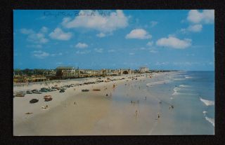 1950s Birdseye of Beach Old Cars Daytona Beach FL Volusia Co Postcard