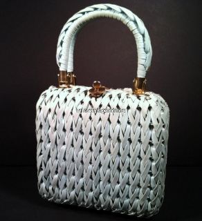 Dayne Taylor Vintage Wicker Handbag Bag Purse Wood Brass Leather