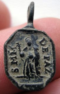 RARE Antique Spanish Colonial S MM DE PAZ Religious Medal Pendant 17th