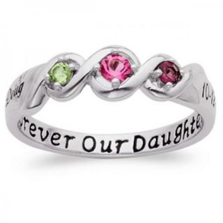 Customized Sterling Silver Daughters Name Date Round Birthstone Ring