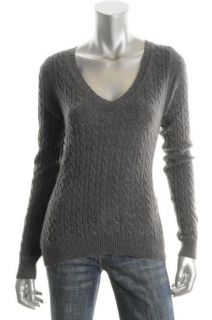 Designer Gray Stretch Knit V Neck Long Sleeve Pullover Sweater BHFO