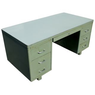  age metal desk green metal body with laminate top and chrome
