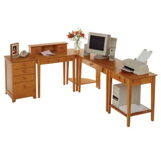 Traditional Home Office 4pc Desk Set Honey Pine