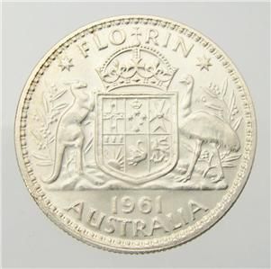 1961 Australian Florin 2 QEII Pre Decimal Coin UNC