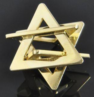 18K Yellow Gold Star Of David 3D Cube Pagan Polyhedron Charm Pendant