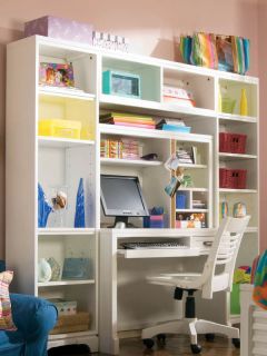 White Poplar Youth Desk w Small Bookcase Unit and Hutc