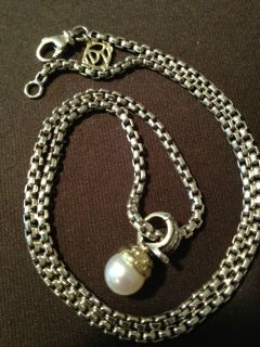 David Yurman 18 Box Chain Necklace with Pearl Enhancer