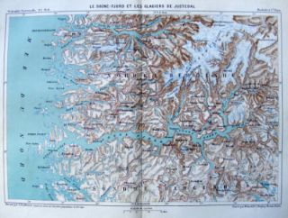 good quality original antique lithograph map title le sogne fjord et