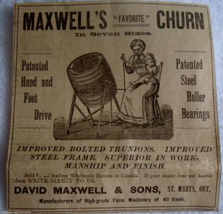 1903 David Maxwells Churn St Marys Ont Butter Canada Ad