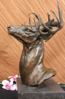 Bronze Marble Statue Elk Deer Stag Bust Head Lodge Cabin Wildlife Art