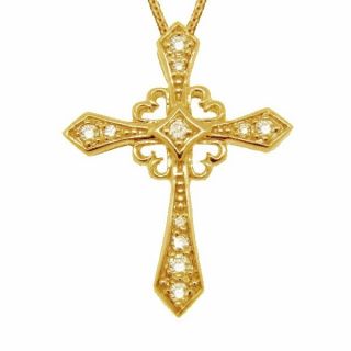 25ct Antique Style Diamond Cross Pendant Necklace Vintage 14k Yellow