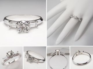 Carat Diamond Engagement Ring w/ Baguette Accents Solid 14K White