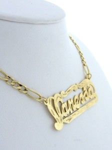 14k Gold Vanessa Nameplate Figaro Necklace Chain 18
