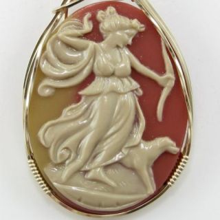 Goddess Diana The Huntress Cameo Pendant 14k Rolled Gold