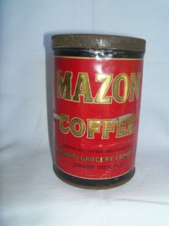 Vtg 1930s Antique RARE Mazon Coffee Litho Tin Can Nat Groc Co Jersey