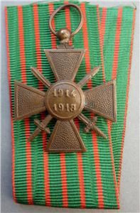 WWI French Croix de Guerre. Bravery Medal. 1914 18. With Ribbon. Nice