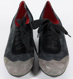 Pas de Rouge Black Gray Slate Colorblock Oxford Lace Up Heels Pumps