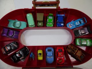 Lot of 16 Disney CARS Diecast Cars Carrying Case with Race Track MUST