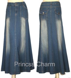 Princess Charm Black Long Denim Skirt Plus Size 26 24 22 20 18 16 14