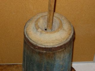 Great 18th C Staved Wooden Butter Churn in The Best Original Blue