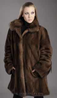 Brown Demi Buff Saga Let Out A Style Mink Fur Jacket Coat with Sable