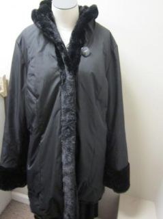 Dennis Basso Reversible Textured Faux Fur Hooded Coat L Black