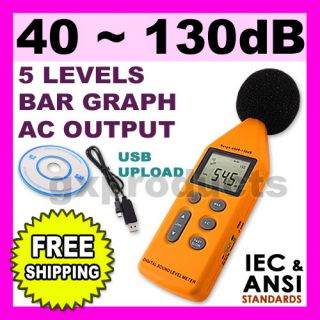 Digital Sound Level Meter Decibel Logger 40 130 DB USB Bar Graph A C