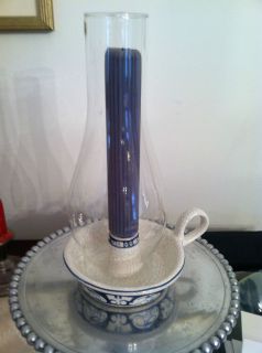 Dedham Pottery Candle Stick w glass lantern