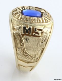 1992 University of Denver Syn Blue Spinel Class Ring   18k Gold Solid