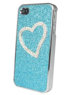 Blue Glitter Diamond Rainstone Bling Love Heat Case Cover Skin for