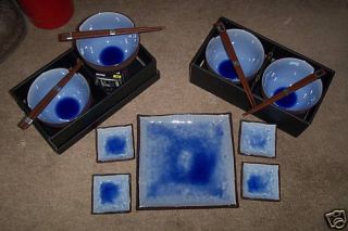  Blue Dinner Plates LG Noodle Rice Soup Bowls Dipping Dishes